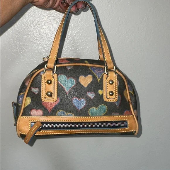 Dooney & Bourke Multicolor Heart Print Satchel Vintage RHTF - Picture 2 of 3